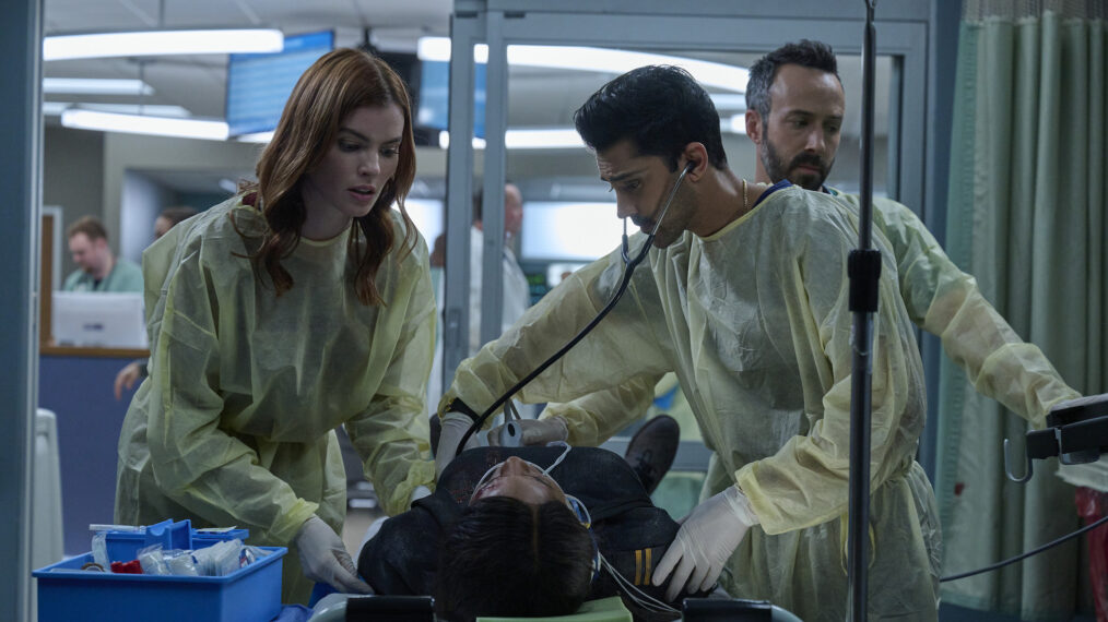 Kaley Ronayne, Manish Dayal and Tasso Feldman in 'The Resident'