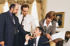 Richard Schiff, Bradley Whitford, Rob Lowe, and Allison Janney in The West Wing