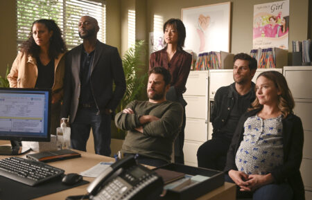 Christina Moses, Romany Malco, Grace Park, James Roday Rodriguez, David Giuntoli, and Allison Miller in 'A Million Little Things'