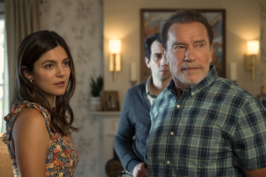 Monica Barbaro als Emma Brunner, Jay Baruchel als Carter Perlmutter, Arnold Schwarzenegger als Luke Brunner in FUBAR