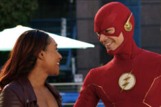 Candice Patton and Grant Gustin as Barry and Iris on 'The Flash' Season 9 Premiere