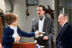 Prunella Scales, John Cleese, and Ballard Berkley in 'Fawlty Towers'