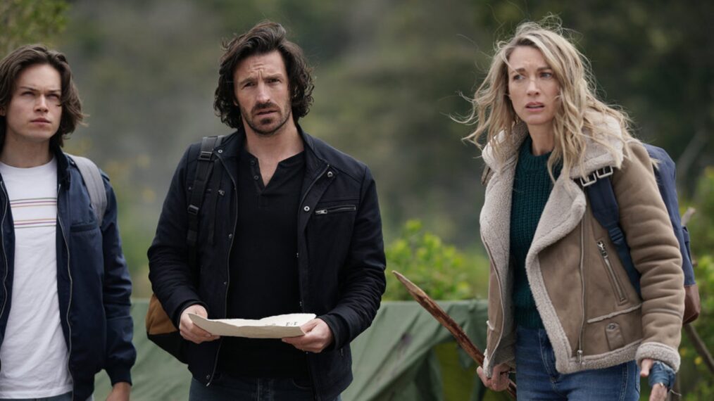 Jack Martin, Eoin Macken, and Natalie Zea in 'La Brea' Season 2