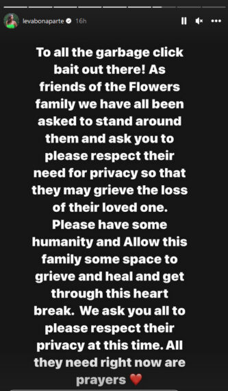 Leva Bonaparte Instagram message for Conner Flowers