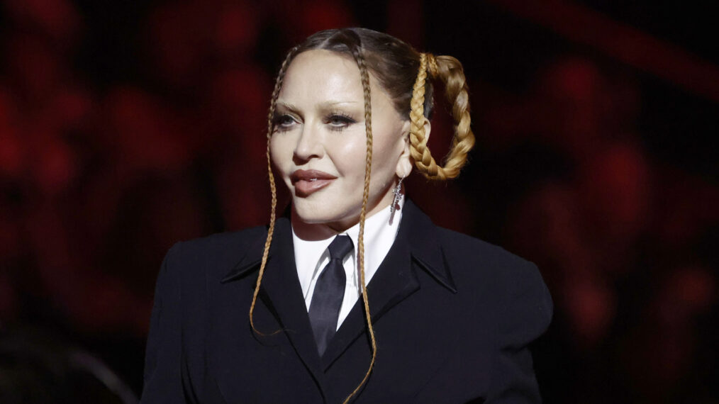Madonna speaks onstage during the 65th Grammy Awards