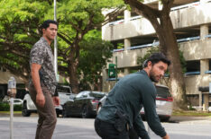 Alex Tarrant and Noah Mills cuff a guy in 'NCIS: Hawai'i'