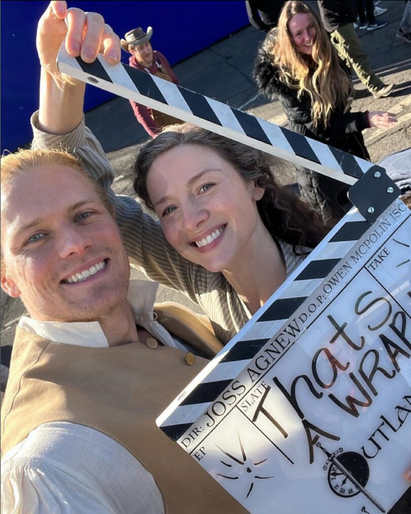 Sam Heughan and Caitriona Balfe behind the scenes of 'Outlander' Season 7