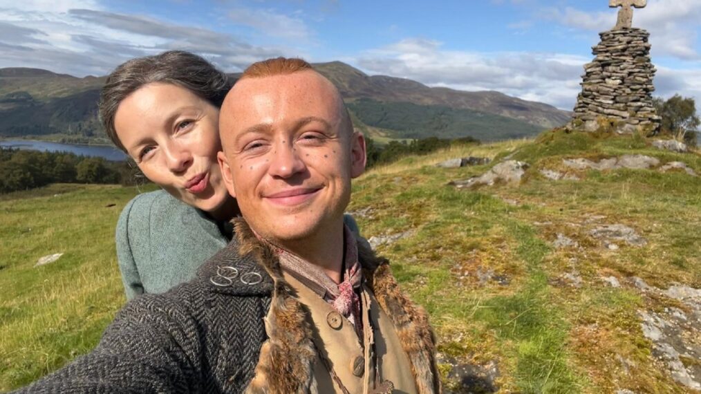 Caitriona Balfe and John Bell behind the scenes of 'Outlander' Season 7