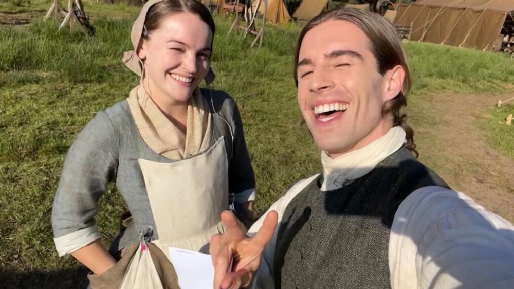 Joey Phillips and Izzy Meikle-Small behind the scenes of 'Outlander' Season 7