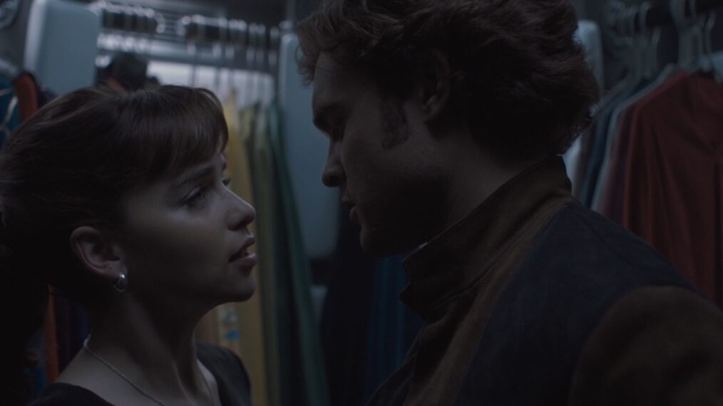 Emilia Clarke as Qi'ra, Alden Ehrenreich as Han Solo, Solo: A Star Wars Story