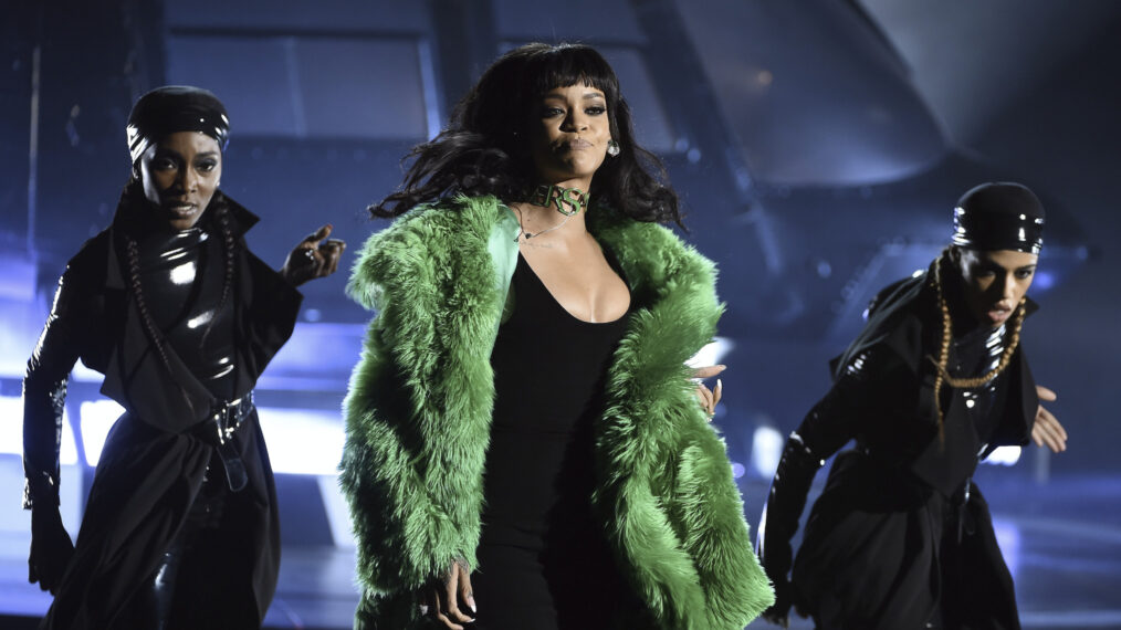 Rihanna performs onstage during the 2015 iHeartRadio Music Awards