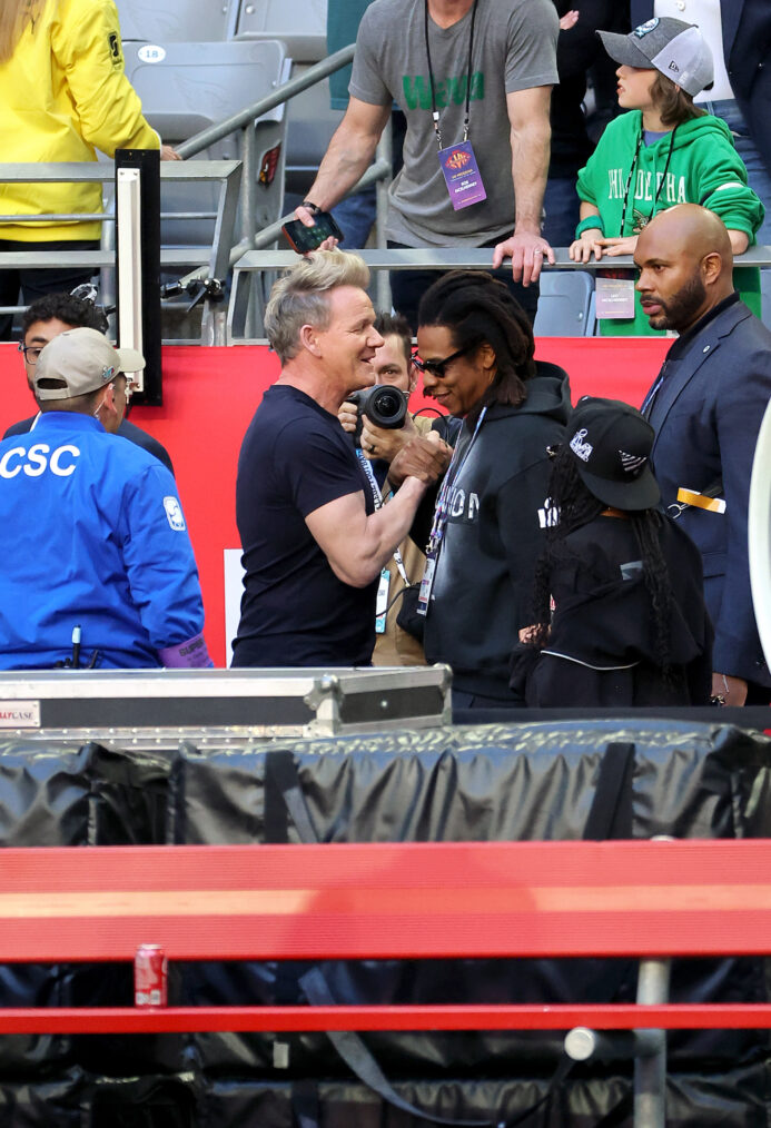 Gordon Ramsay, Jay-Z, and Blue Ivy Carter at Super Bowl LVII