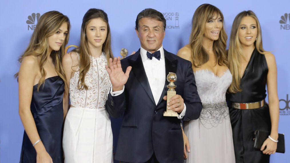 Sylvester Stallone and Jennifer Flavin with daughters Sistine, Sophia, and Scarlet at the 73rd Annual Golden Globe Awards in January 2016