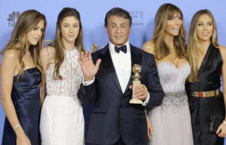 Sylvester Stallone and Jennifer Flavin with daughters Sistine, Sophia, and Scarlet at the 73rd Annual Golden Globe Awards in January 2016