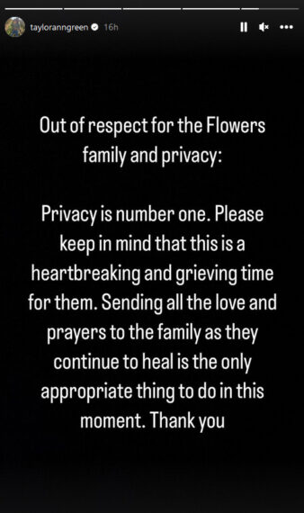 Taylor Ann Green Instagram shares tribute for Conner Flowers