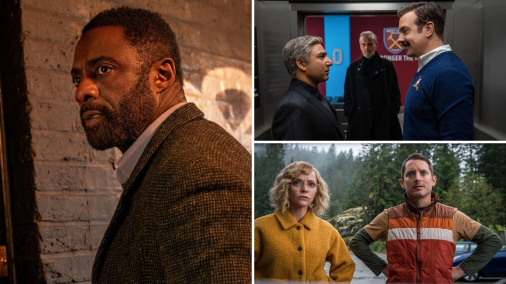 Idris Elba in 'Luther: The Fallen Sun,' Nick Mohammed and Jason Sudeikis in 'Ted Lasso,' and Christina Ricci and Elijah Wood in 'Yellowjackets'