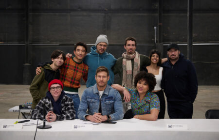 Elliot Page, Aidan Gallagher, Justin H. Min, David Castañeda, Tom Hopper, Robert Sheehan, Emmy Raver-Lampman, Ritu Arya, and Steve Blackman at 'The Umbrella Academy' Table Read