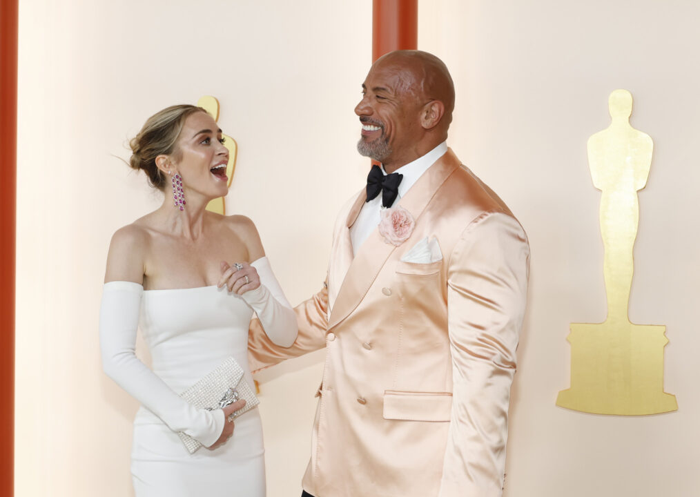 Emily Blunt and Dwayne Johnson arrive at the 2023 Oscars