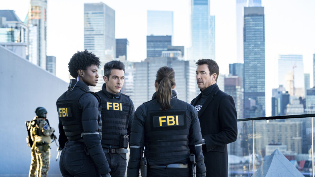 Katherine Renee Kane as Special Agent Tiffany Wallace, John Boyd as Special Agent Stuart Scola, and Dylan McDermott as Supervisory Special Agent Remy Scott in 'FBI'