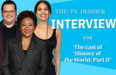 Josh Gad, Wanda Sykes, and Zazie Beetz against a blue blackground. 