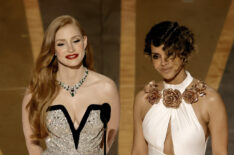 Jessica Chastain and Halle Berry speak onstage during the 95th Annual Academy Awards