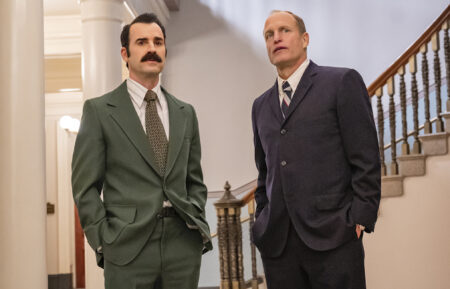 Justin Theroux and Woody Harrelson in 'White House Plumbers'