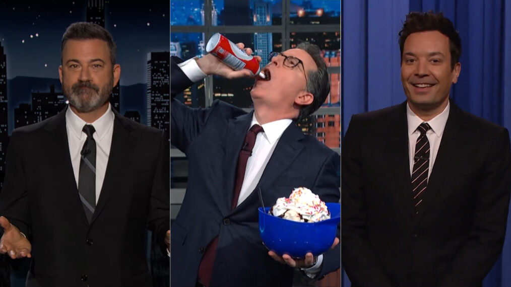 Jimmy Kimmel, Stephen Colbert, and Jimmy Fallon on late night shows