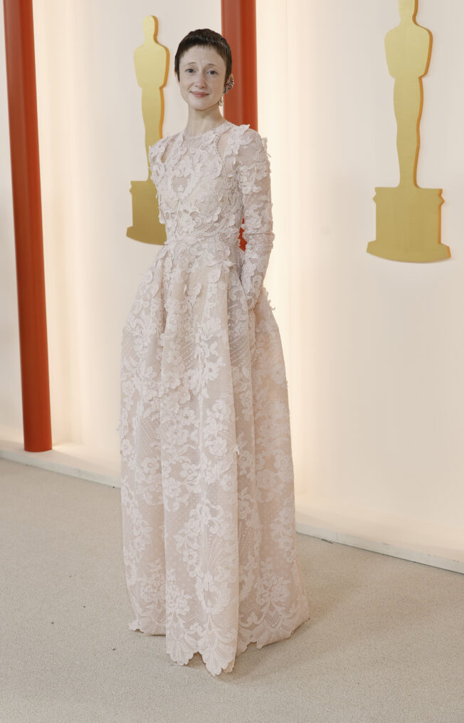 Andrea Riseborough arrives at the 2023 Oscars