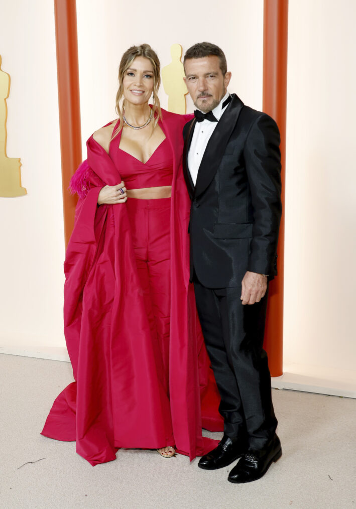Nicole Kimpel and Antonio Banderas arrive at the 2023 Oscars