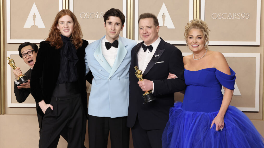 Ke Huy Quan, Leland Fraser, Holden Fraser, Brendan Fraser, and Jeanne Moore at 2023 Oscars