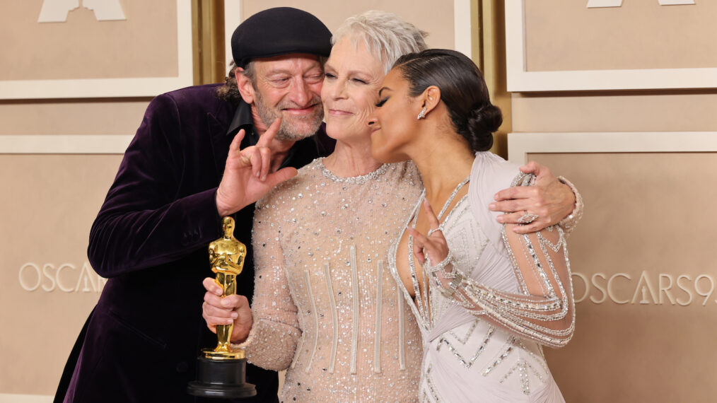 Troy Kotsur, Jamie Lee Curtis, and Ariana DeBose at 2023 Oscars