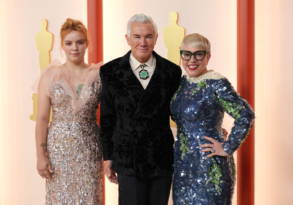 Lillian Amanda Luhrmann, Baz Luhrmann, and Catherine Martin arrive at the 2023 Oscars