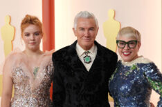 Lillian Amanda Luhrmann, Baz Luhrmann, and Catherine Martin arrive at the 2023 Oscars