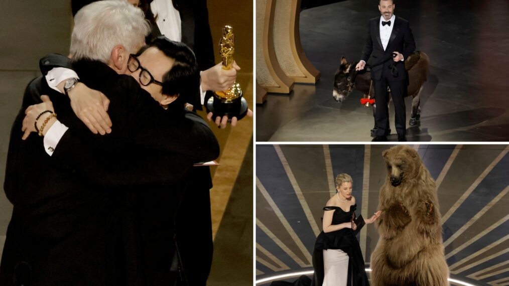 Best moments of the Oscars 2023, including Ke Huy Quan and Harrison Ford's reunion, Jimmy Kimmel with Jenny the Donkey, and Elizabeth Banks with Cocaine Bear