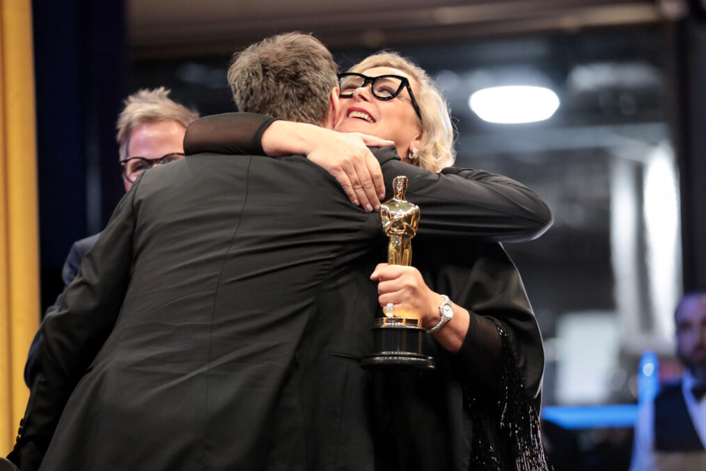 Ernestine Hipper reacts to winning Best Production Design backstage at the 2023 Oscars