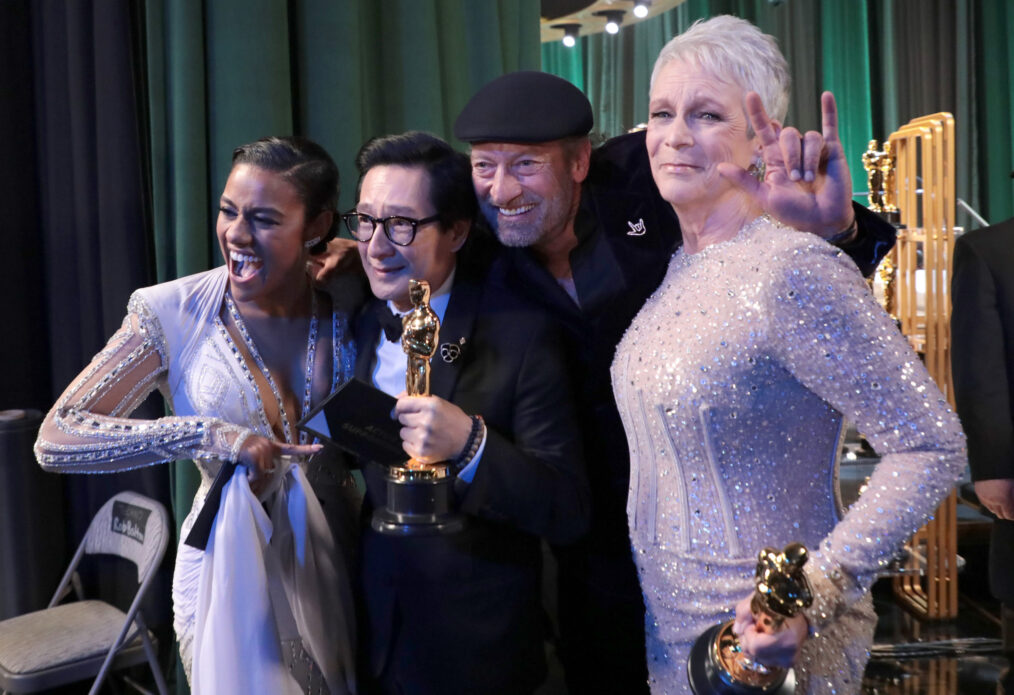 Ariana DeBose, Ke Huy Quan, Troy Kotsur, and Jamie Lee Curtis react backstage to their Best Supporting Actor and Actress wins at the 2023 Oscars