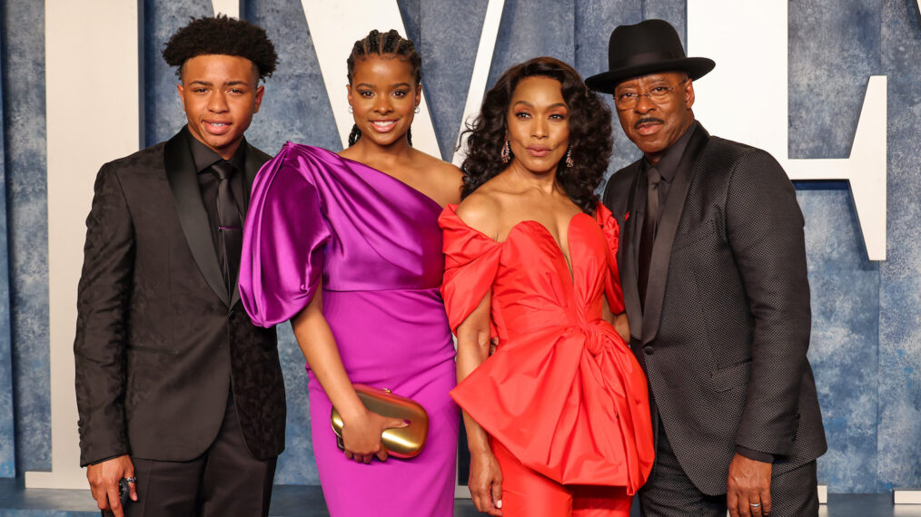 Angela Bassett and Courtney B. Vance with their children, Bronwyn Golden Vance and Slater Josiah Vance, at 2023 Oscars