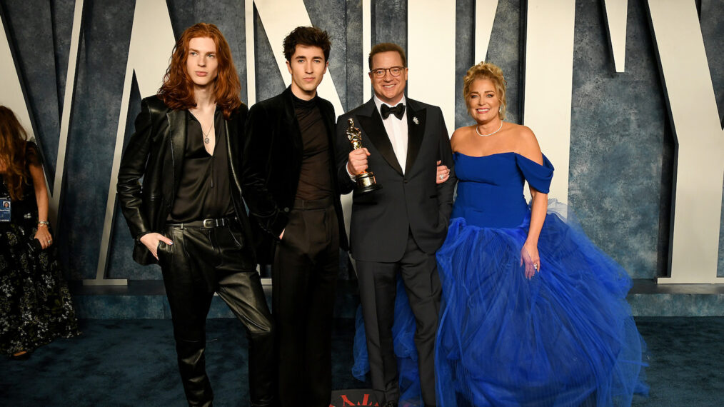 Holden Fletcher Fraser, Leland Francis Fraser, Brendan Fraser and Jeanne Moore at 2023 Oscars