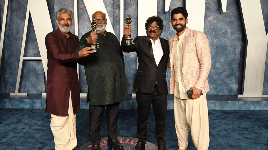 S. S. Rajamouli, M. M. Keeravani, Chandrabose, and Rahul Sipligunj at 2023 Oscars