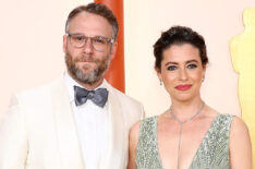 Seth Rogen and Lauren Miller arrive at the 2023 Oscars