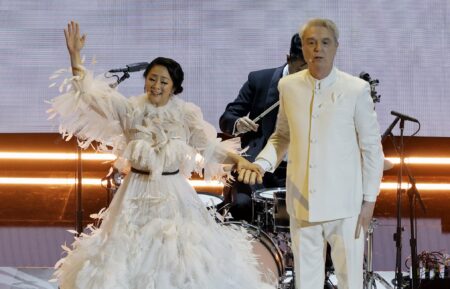 Stephanie Hsu and David Byrne at the 2023 Oscars