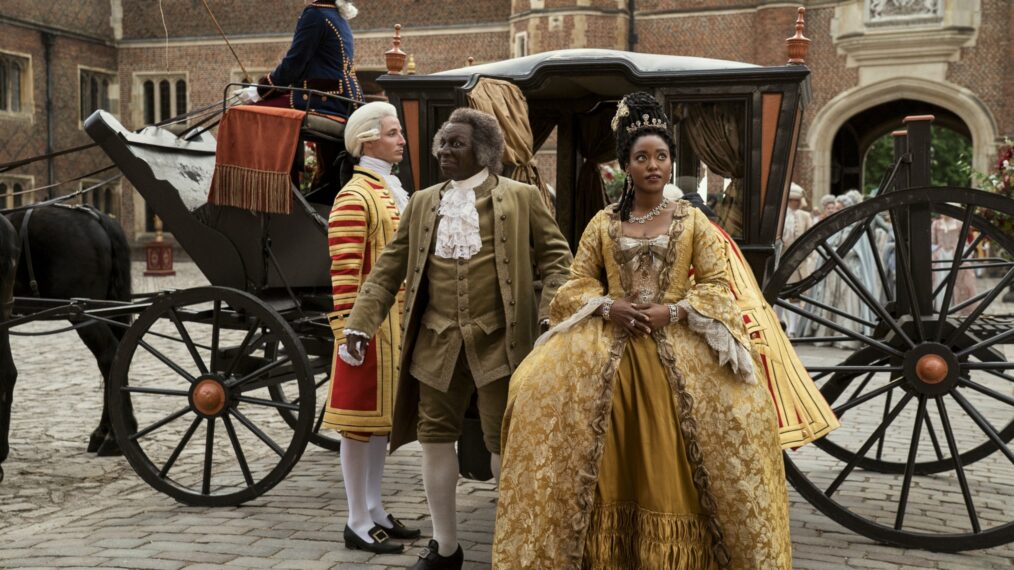 Cyril Nri as Lord Danbury, Arsema Thomas as Young Agatha Danbury in 'Queen Charlotte: A Bridgerton Story'