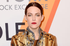 Riley Keough in gold jacket