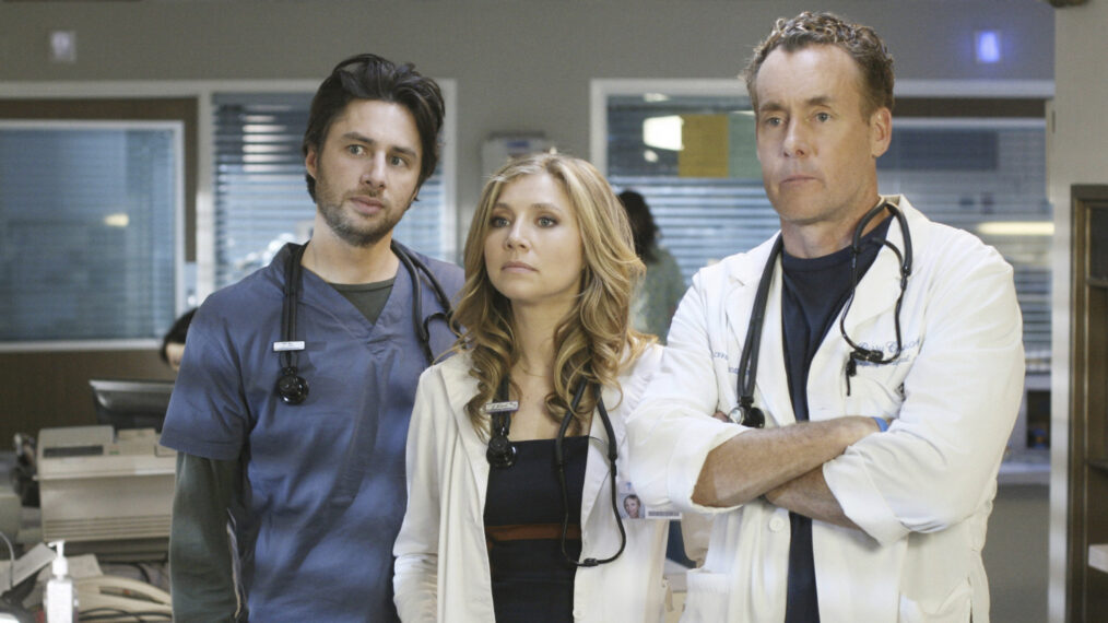 Zach Braff, Sarah Chalke, and John C. McGinley in 'Scrubs'