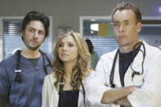 Zach Braff, Sarah Chalke, and John C. McGinley in 'Scrubs'