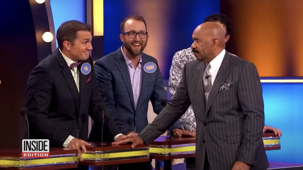 Timothy Bliefnick jokes with Steve Harvey on Family Feud