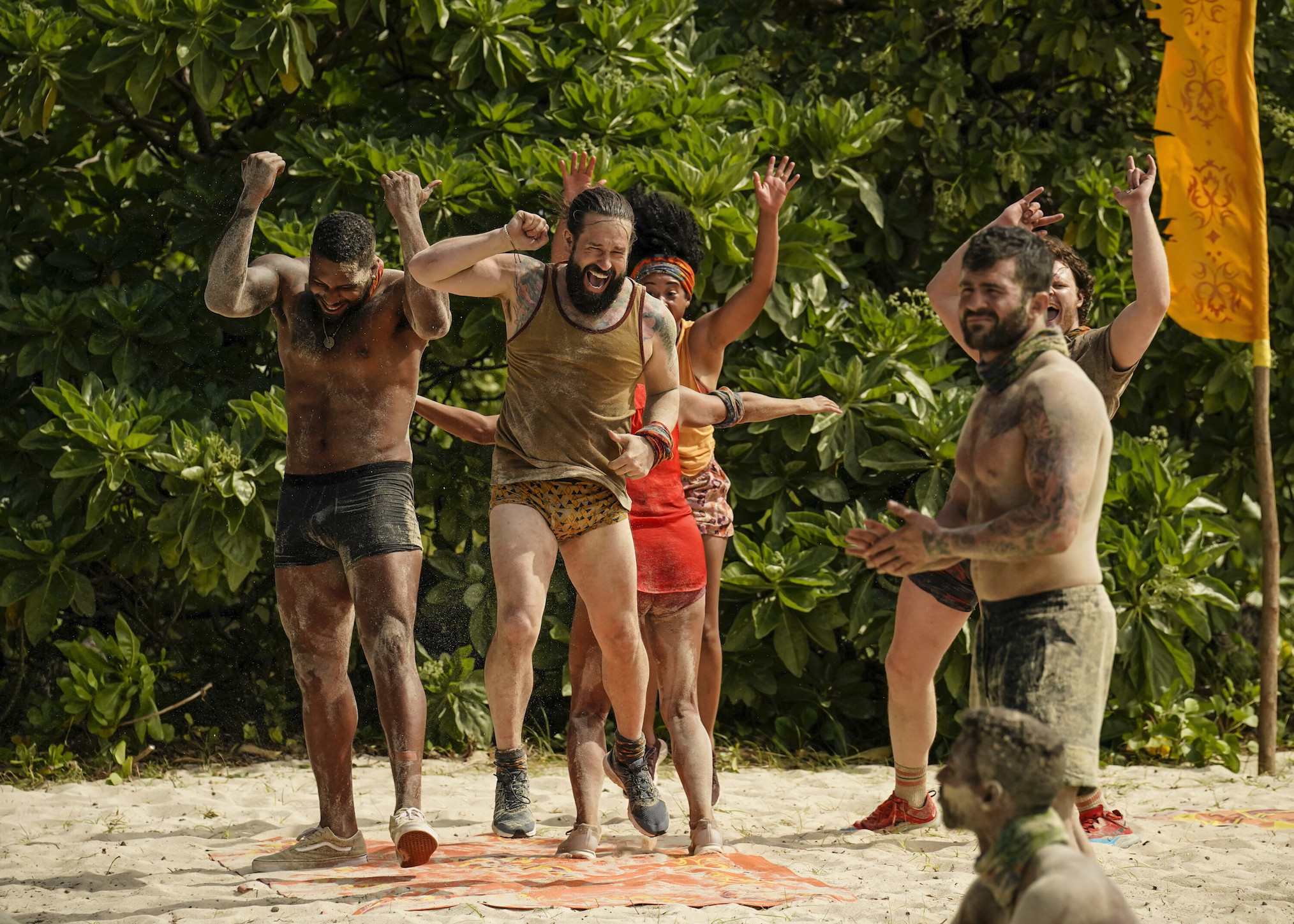 Matthew Grinstead-Mayle and the Ratu tribe in 'Survivor' Season 44