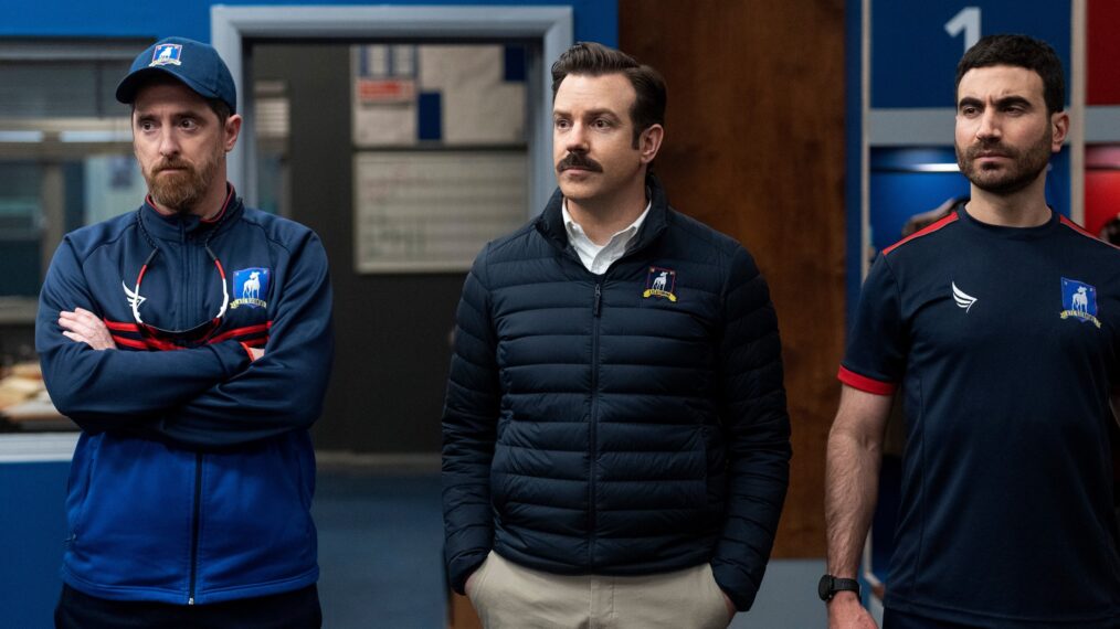 Brendan Hunt, Jason Sudeikis, and Brett Goldstein in 'Ted Lasso' Season 2