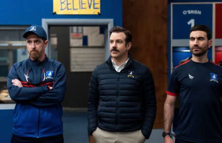 Brendan Hunt, Jason Sudeikis, and Brett Goldstein in 'Ted Lasso' Season 2