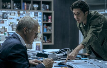 Christoph Waltz and Nat Wolff in 'The Consultant'